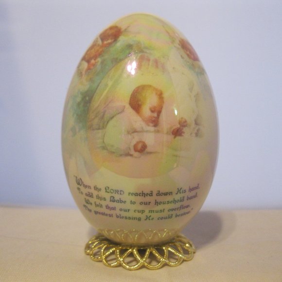 Hand Blown Glass Egg Hand Painted Sleeping Baby